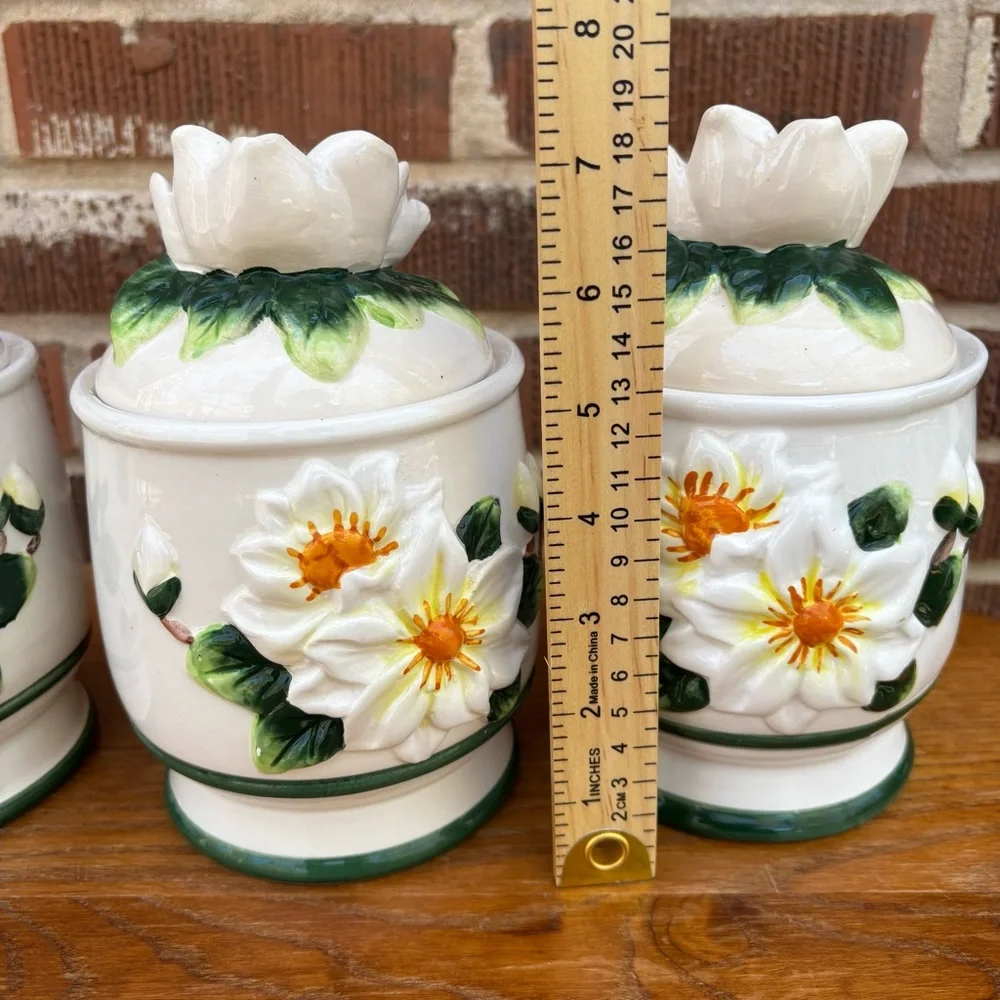 Vintage Magnolia Flower Canisters Kitchen Set of 3 Cottagecore